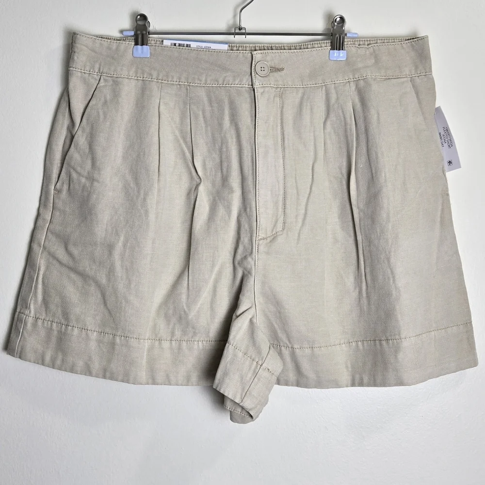 JOIE Cotton Linen Blend‎ Minimalist Neutral Beige Pleated Short L